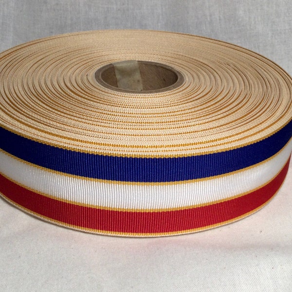 Vintage Red, White and Blue With Metallic Gold Stripes Grosgrain Ribbon Huge Bolt