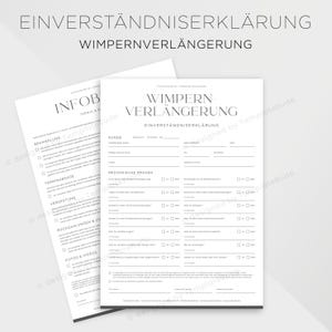 Einverständniserklärung Wimpernverlängerung, Formular Zustimmung für Behandlung Wimpernverlängerung