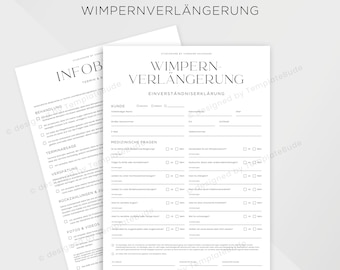 Einverständniserklärung Wimpernverlängerung, Formular Zustimmung für Behandlung Wimpernverlängerung