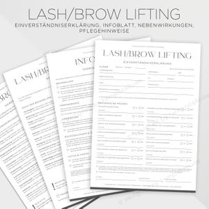 Formulare für Lifting Wimpern und Lifting Augenbrauen, Nebenwirkungen, Pflegehinweise und Infoblatt, Lash & Brow Lifting