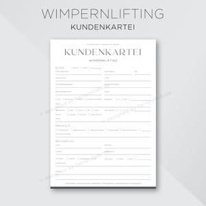 Kundenkartei für Wimpernlifting, Fragebogen für Lash Lifting Behandlung