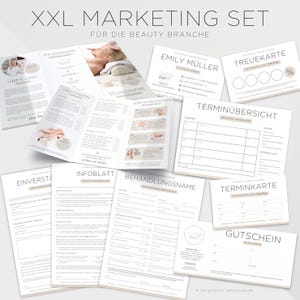 Marketingset voor cosmetische studio, inclusief toestemmingsformulier, flyer, voucher, visitekaartje, bonuskaart enz. voor schoonheidsstudio