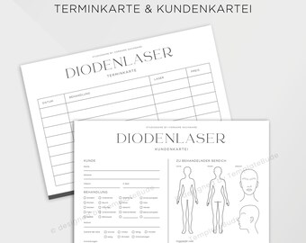 Kundenkartei Diodenlaser Behandlung mit Terminkarte, Kundenblatt für Diodenlaser Haarentfernung