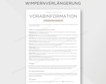 Vorabinformationen Wimpernverlängerung, Informationsblatt Wimpernverlängerung