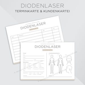 Kundenkartei Diodenlaser Behandlung mit Terminkarte, Kundenblatt für Diodenlaser Haarentfernung