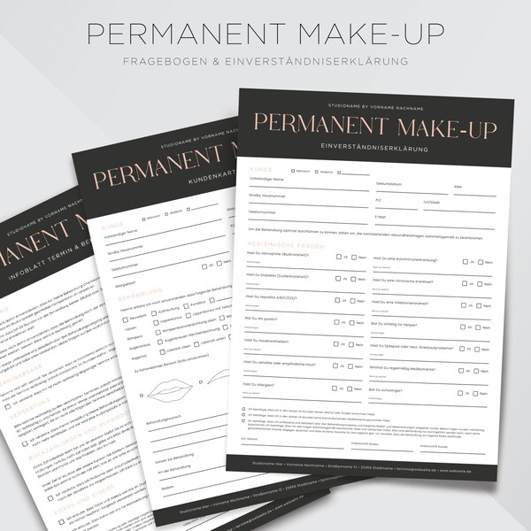 Einverständnis für Permanent Make-Up, Fragebogen, Einverständniserklärung und Infoblatt