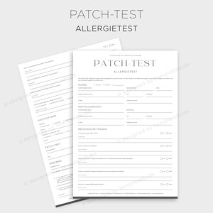 Patch Test Fragebogen, Allergie Test Einverständniserklärung, Formular Einwilligung für Patchtest Kosmetikstudio, Sofortdownload