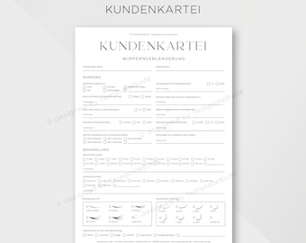 Kundenkartei für Wimpernverlängerung, Fragebogen für Wimpernverlängerung Behandlung