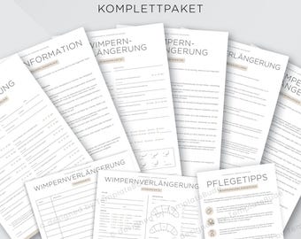 Komplettpaket für die Wimpernverlängerung, Einverständniserklärung, Pflegehinweise, Kundenkartei, Infoblätter, uvm