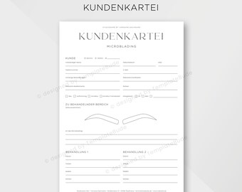 Kundenkartei für Microblading Behandlung, Fragebogen für Permanent Make Up Behandlung