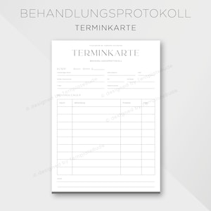 Terminkarte für Kosmetikstudio, Behandlungsprotokoll für kosmetische Behandlungen