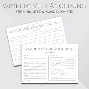 Kundenkartei Wimpernverlängerung mit Terminkarte,  Kundenblatt für Wimpern Behandlung