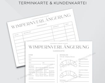 Kundenkartei Wimpernverlängerung mit Terminkarte,  Kundenblatt für Wimpern Behandlung