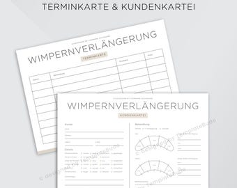 Kundenkartei Wimpernverlängerung mit Terminkarte,  Kundenblatt für Wimpern Behandlung