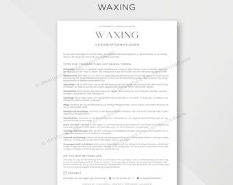 Vorabinformationen Waxing Behandlung, Informationsblatt zur Haarentfernung Waxing