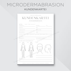 Kundenkartei für Microdermabrasion und Terminkarte, Fragebogen für Kunden bei Microdermabrasion Behandlung