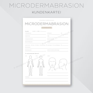 Kundenkartei für Microdermabrasion und Terminkarte, Fragebogen für Kunden bei Microdermabrasion Behandlung