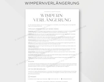 Vorabinformationen Wimpernverlängerung, Informationsblatt Wimpernverlängerung