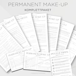 Komplettpaket für Permanent Make-Up Behandlung, Einverständniserklärung, Pflegehinweise, Kundenkartei, Infoblätter, uvm für PMU