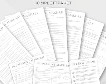 Komplettpaket für Permanent Make-Up Behandlung, Einverständniserklärung, Pflegehinweise, Kundenkartei, Infoblätter, uvm für PMU