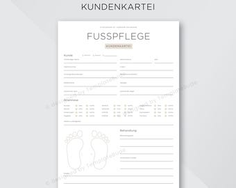 Kundenkartei für Fußpflege Behandlung, Formular für kosmetische Fußpflege