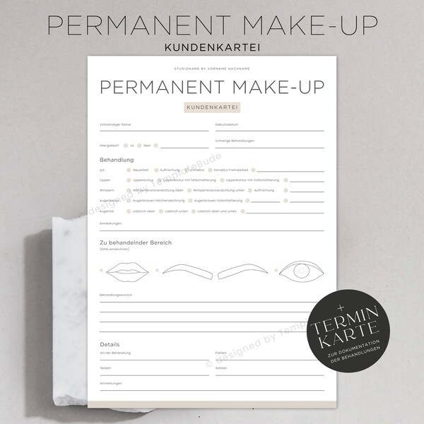 Kundenkartei für Permanent Make-Up PDF, Fragebogen für Permanent Make Up Behandlung