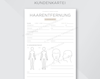 Kundenkartei für Laser Haarentfernung Behandlung IPL - Haarentfernung Kundenblatt