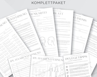 Komplettpaket für die IPL-Haarentfernung, Einverständniserklärung, Pflegehinweise, Kundenkartei, Infoblätter für IPL Behandlung