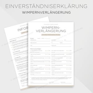 Einverständniserklärung Wimpernverlängerung, Formular Zustimmung für Behandlung Wimpernverlängerung
