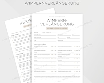 Einverständniserklärung Wimpernverlängerung, Formular Zustimmung für Behandlung Wimpernverlängerung