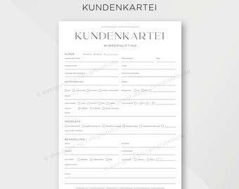 Kundenkartei für Wimpernlifting, Fragebogen für Lash Lifting Behandlung