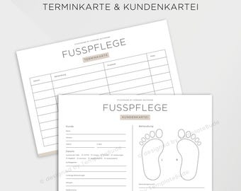 Kundenkartei Fußpflege Behandlung mit Terminkarte, Kundenblatt für Fusspflege Behandlung, Sofortdownload