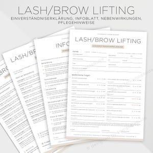 Formulare für Lifting Wimpern und Lifting Augenbrauen, Nebenwirkungen, Pflegehinweise und Infoblatt, Lash & Brow Lifting