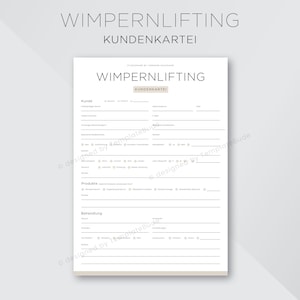 Kundenkartei für Wimpernlifting, Vorlage für Lash Lifting Behandlung