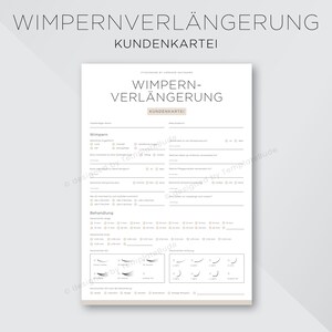 Kundenkartei für Wimpernverlängerung, Fragebogen für Wimpernverlängerung Behandlung