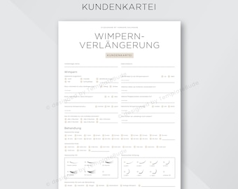 Kundenkartei für Wimpernverlängerung, Fragebogen für Wimpernverlängerung Behandlung