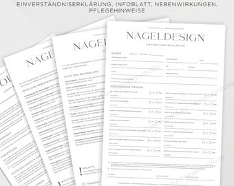 Kundenformulare für Nageldesign, Nagelmodellage in Nagelstudio Formulare, Pflegehinweise, Nebenwirkungen