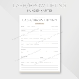 Kundenkartei für Wimpernlifting und Augenbrauenlifting, Fragebogen für Lash & Brow Lifting Behandlung