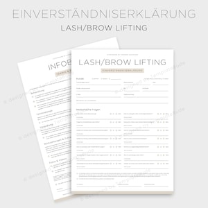 Einverständniserklärung für Lifting Wimpern und Lifting Augenbrauen, Zustimmung Behandlung Lash Lifting und Brow Lifting