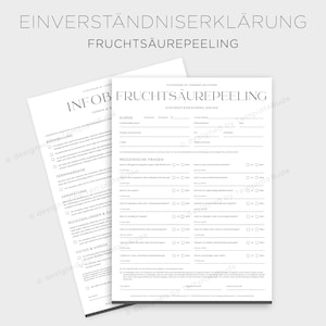 Einverständniserklärung für Fruchtsäurepeeling Behandlung Einverständnis für Gesichtspeeling, Fruchtsäurebehandlung, Sofortdownload