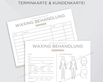 Kundenkartei für Waxing Behandlung mit Terminkarte - Haarentfernung Kundenblatt Waxing
