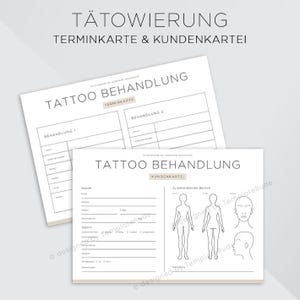 Kundenkartei Tätowierung mit Terminkarte, Kundenblatt für Tattoo Studio, Kundenerfassung Tattoo, Sofortdownload