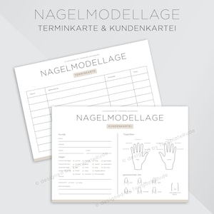 Kundenkartei Nagelmodellage mit Terminkarte,  Kundenblatt für Nagelstudio