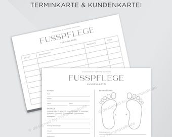 Kundenkartei Fußpflege Behandlung mit Terminkarte, Kundenblatt für Fusspflege Behandlung, Sofortdownload