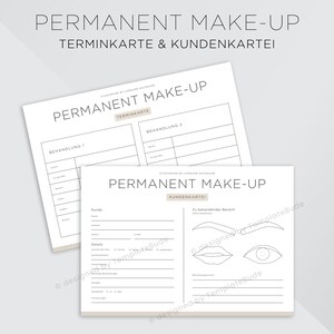 Kundenkartei Permanent Make-Up Behandlung mit Terminkarte, Kundenblatt für PMU, Microblading Behandlung