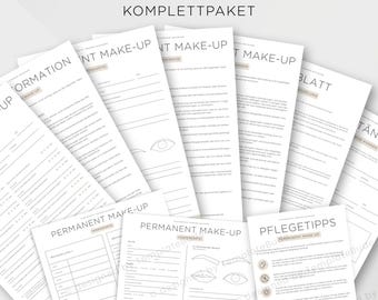 Komplettpaket für Permanent Make-Up Behandlung, Einverständniserklärung, Pflegehinweise, Kundenkartei, Infoblätter, uvm für PMU