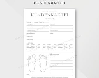Kundenkartei für Fußpflege Behandlung, Formular für kosmetische Fußpflege