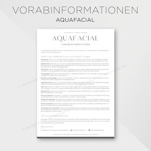 Preliminary information Aquafacial, information sheet Aquafacial treatment