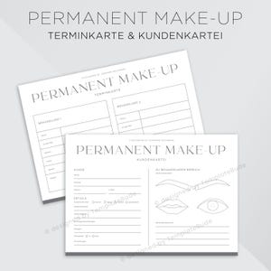 Kundenkartei Permanent Make-Up Behandlung mit Terminkarte, Kundenblatt für PMU, Microblading Behandlung