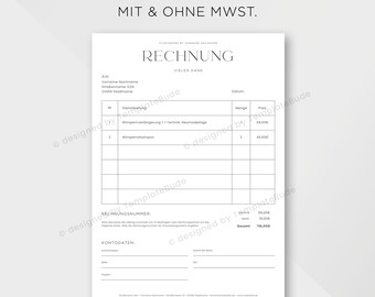 Rechnungsvorlage für Selbstständige und Kleinunternehmer, Moderne Rechnungsvorlage für Unternehmen zum Sofortdownload